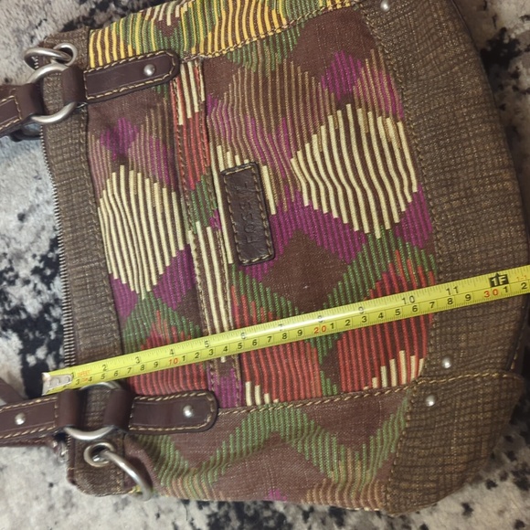 Fossil Colorful Canvas Stripes Adj StrapCrossbody Purse Brown Multi Stripes VTG - Picture 10 of 10